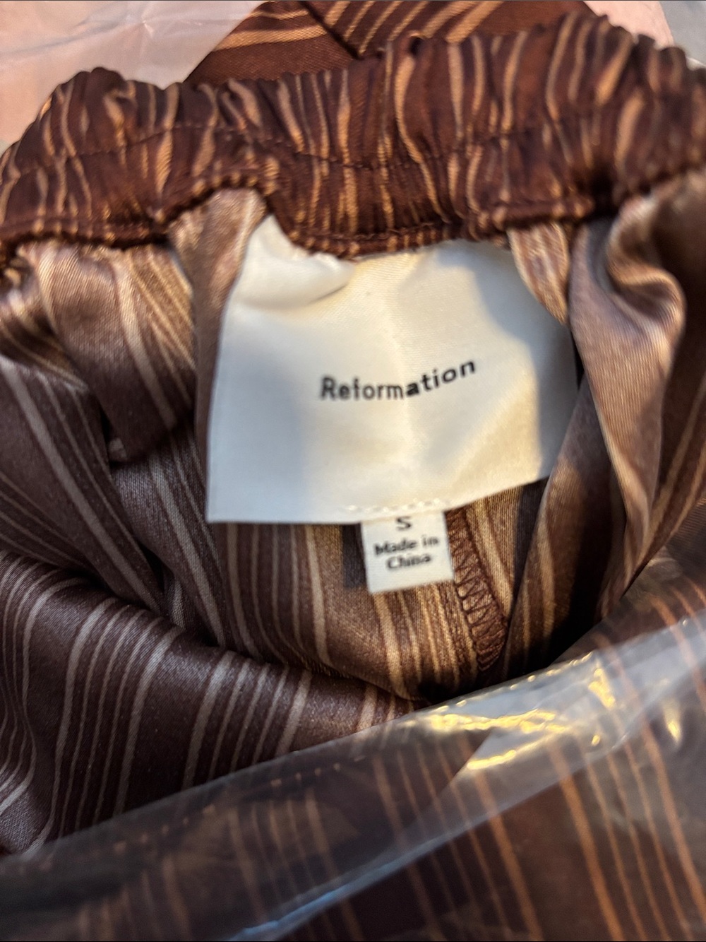 NWOT Reformation Norah Wide-Leg Satin Pant in Brown with Pinstripes Size S - Picture 9 of 9
